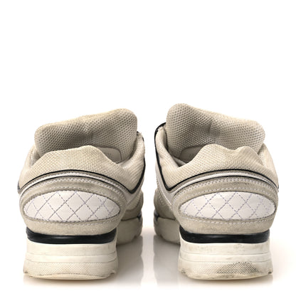 Chanel Mesh Suede Calfskin Grosgrain Womens CC Sneakers 37.5 White Black 6 of 14
