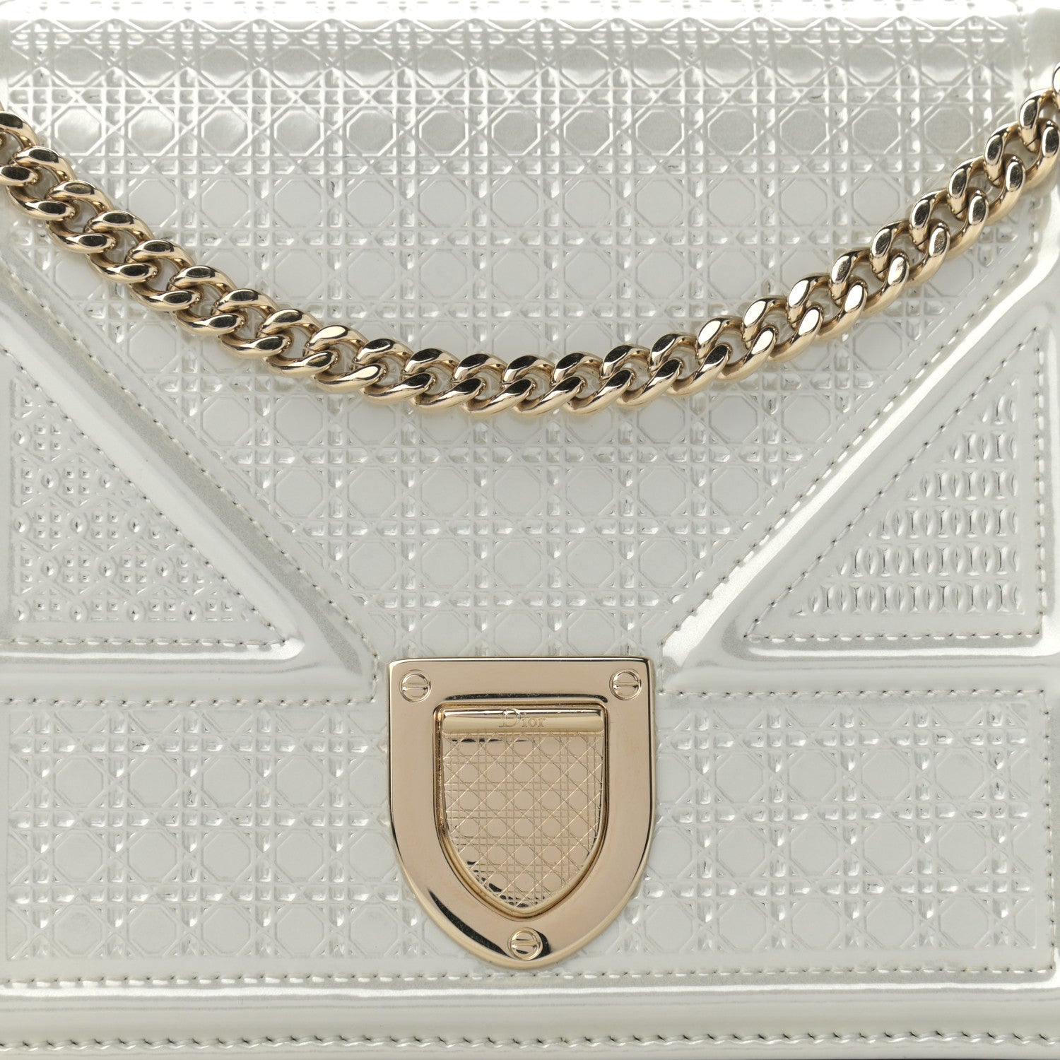 Christian Dior Patent Micro-Cannage Diorama Wallet on Chain Pouch White 9 of 13