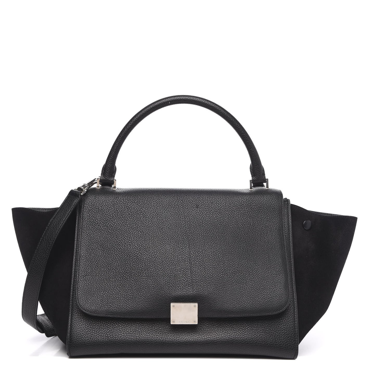 Drummed Calfskin Suede Medium Trapeze Black