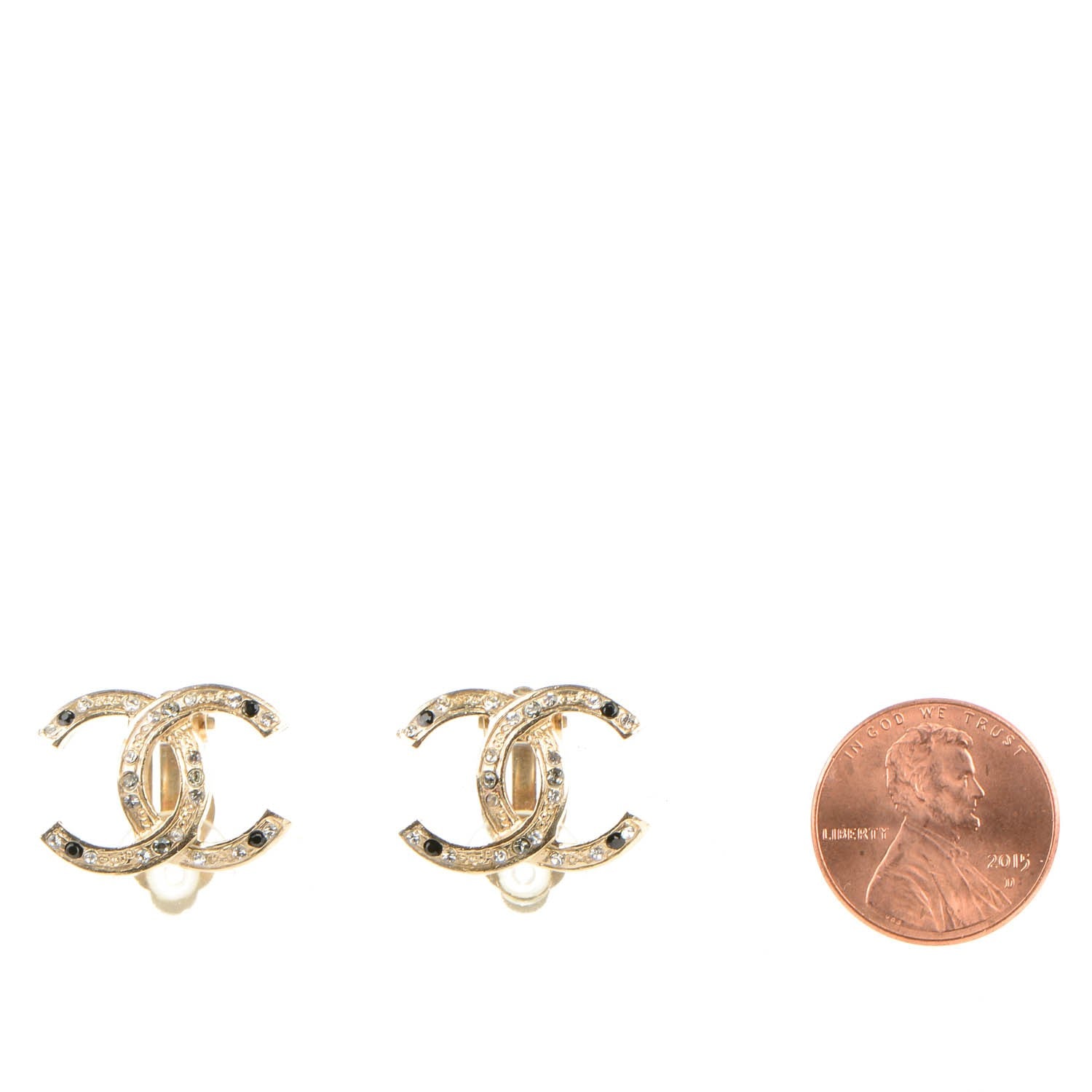 Chanel Crystal CC Clip On Earrings Gold 2 of 4