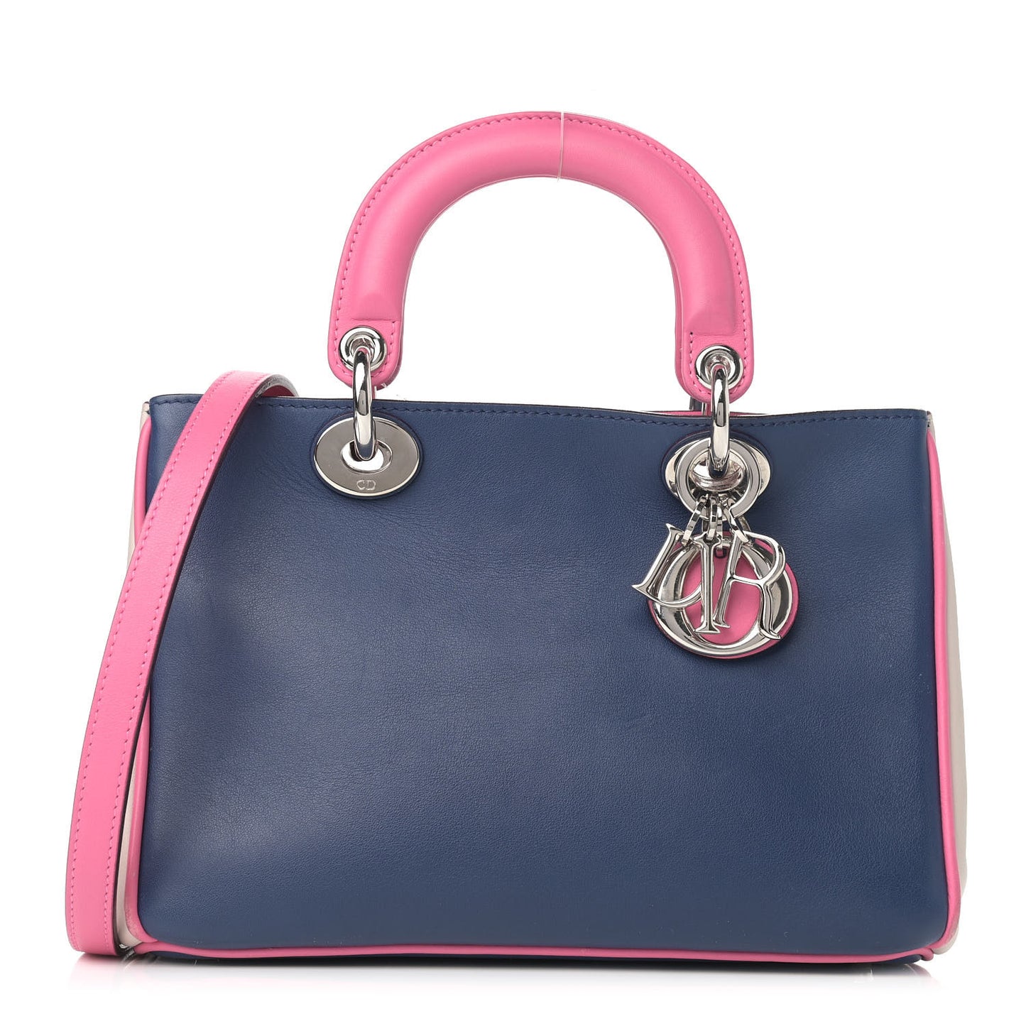 Smooth Calfskin Small Tri-Color Diorissimo Bag Navy Pink