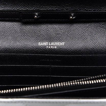 Saint Laurent Grain De Poudre Matelasse Bi-Color Chevron Monogram Chain Wallet White Black 7 of 9