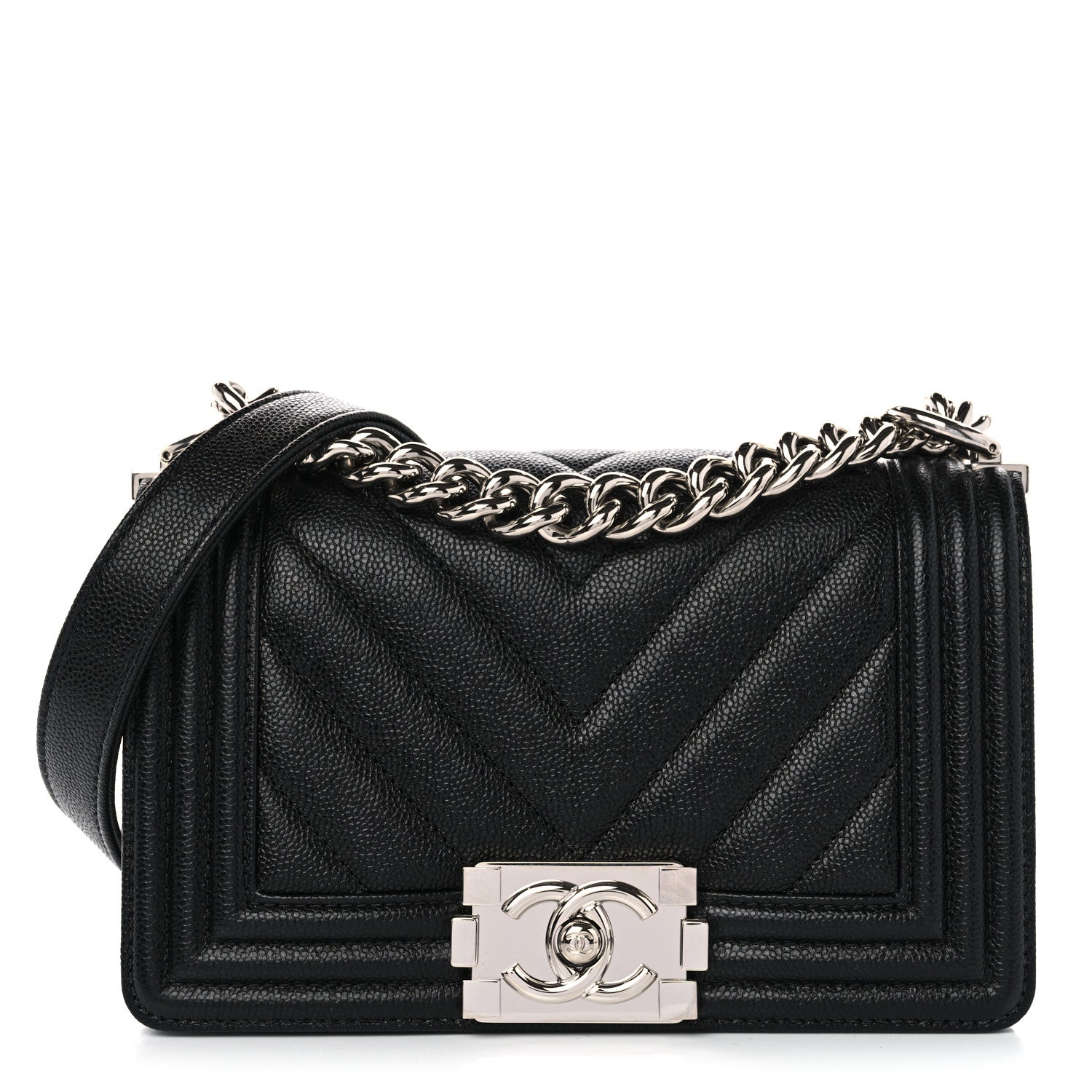 Chanel Caviar Chevron Quilted Small Boy Flap Black 1 of 10