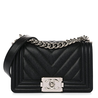 Chanel Caviar Chevron Quilted Small Boy Flap Black 1 of 10