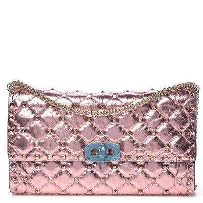 Valentino Garavani Metallic Wrinkled Lambskin Rockstud Spike Wallet on Chain Lipstick 1 of 8