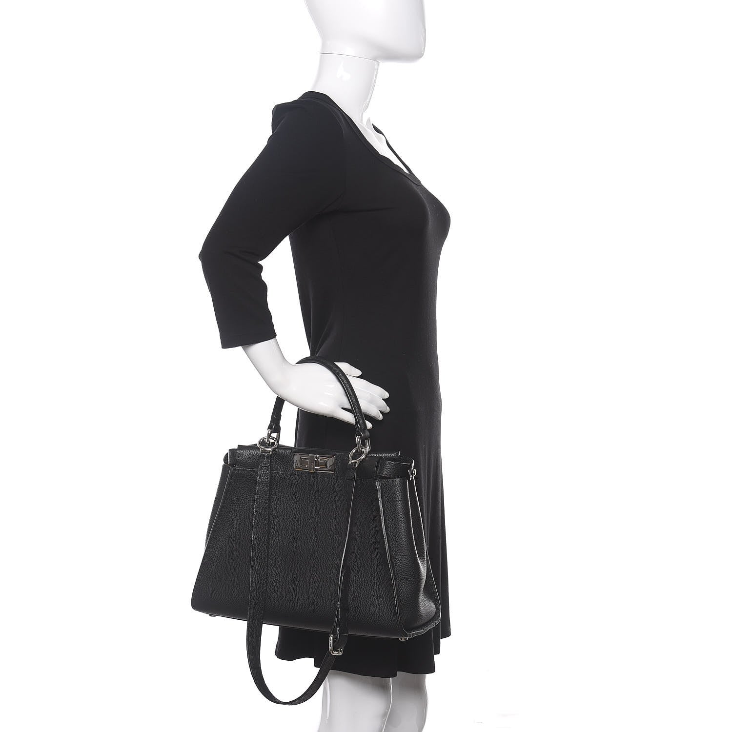 Fendi Cuoio Romano Selleria Bi-Color Medium Peekaboo Iconic Satchel Black Mou 3 of 13