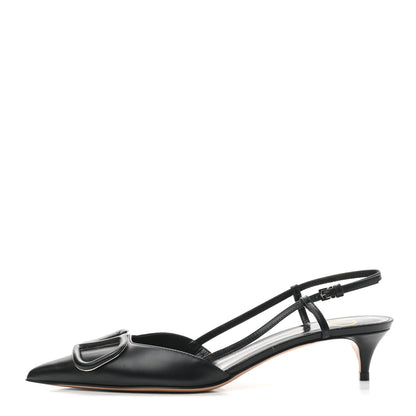 Valentino Garavani Calfskin Tonal Vlogo Slingback 40mm Pumps 37.5 Black 1 of 6