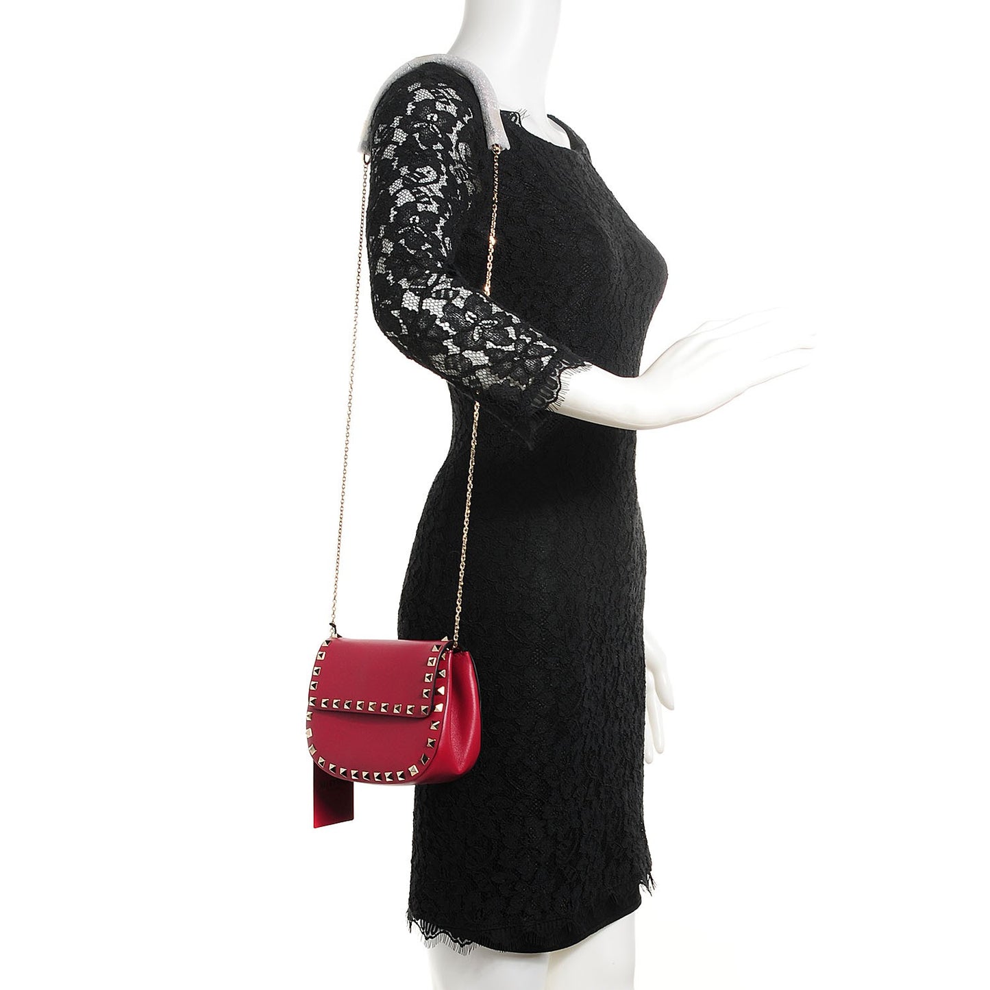 Vitello Mini Rockstud Crossbody Saddle Bag Scarlet