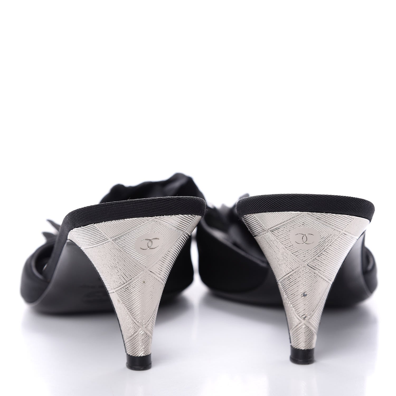 Chanel Metal Silk Grosgrain Camellia Mules 39 Black 6 of 10