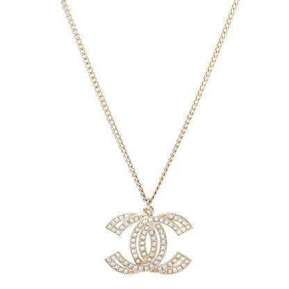 Chanel Metal Crystal Baguette CC Pendant Necklace Gold 1 of 6