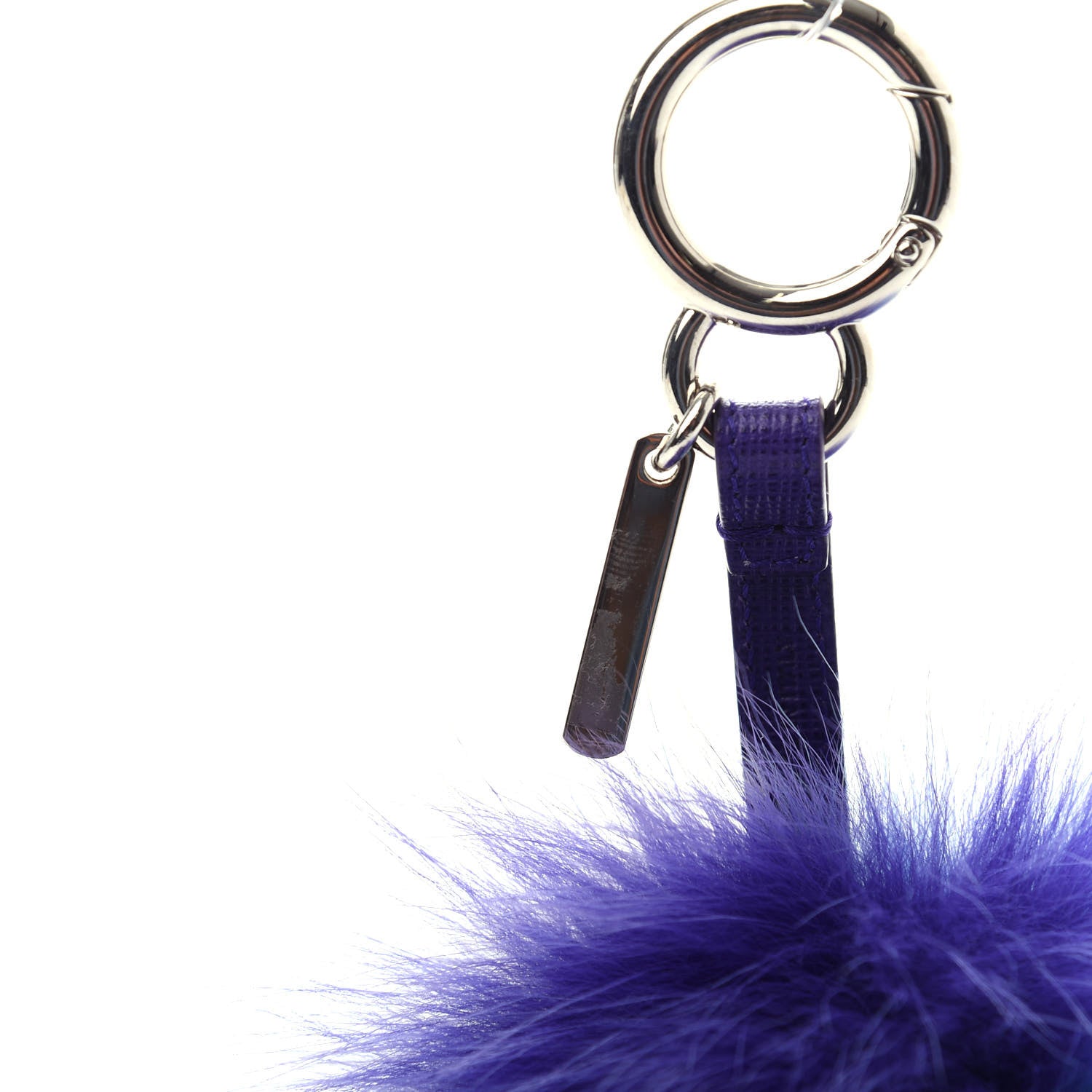 Fendi Fox Fur Vitello Elite Tri-Color Pom Pom Bag Charm Giallo Fluo Nebula Viola 4 of 4