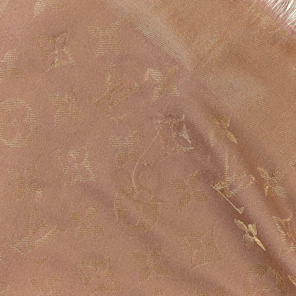 Louis Vuitton Silk Lurex Wool Monogram Shine Shawl Light Brown Gold 4 of 5
