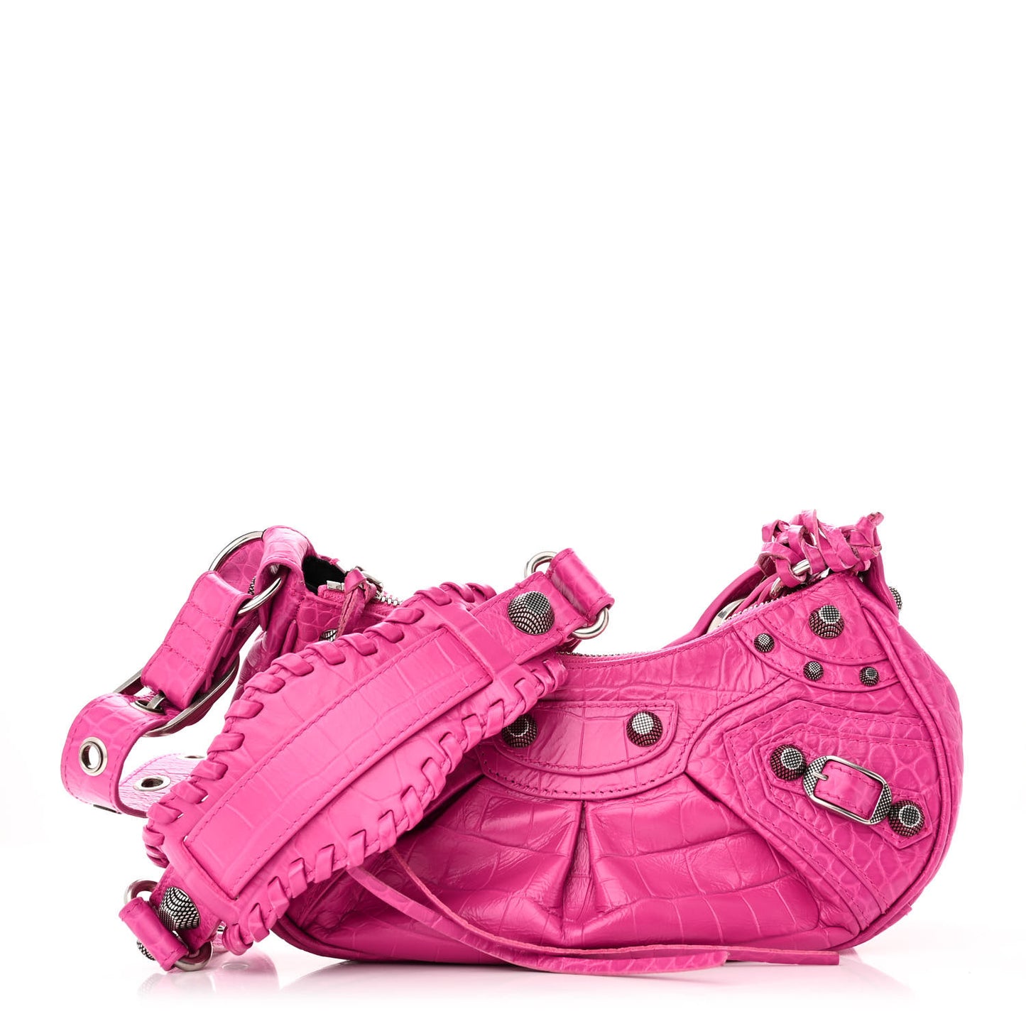 Extra Supple Calfskin Crocodile Embossed XS Le Cagole Shoulder Bag Lipstick Pink