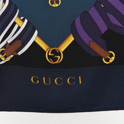 Gucci Silk Monogram Belt Print Scarf Blue 3 of 6