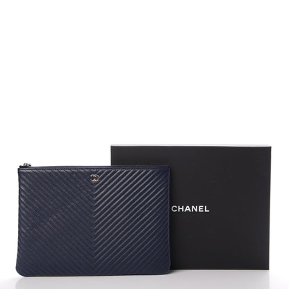 Chanel Caviar Chevron Quilted Medium Cosmetic Case Navy 8 of 8