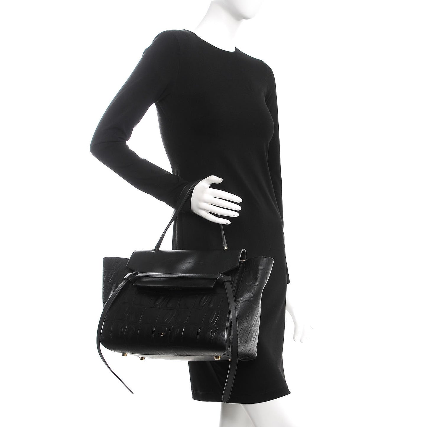 Calfskin Crocodile Embossed Small Belt Bag Black