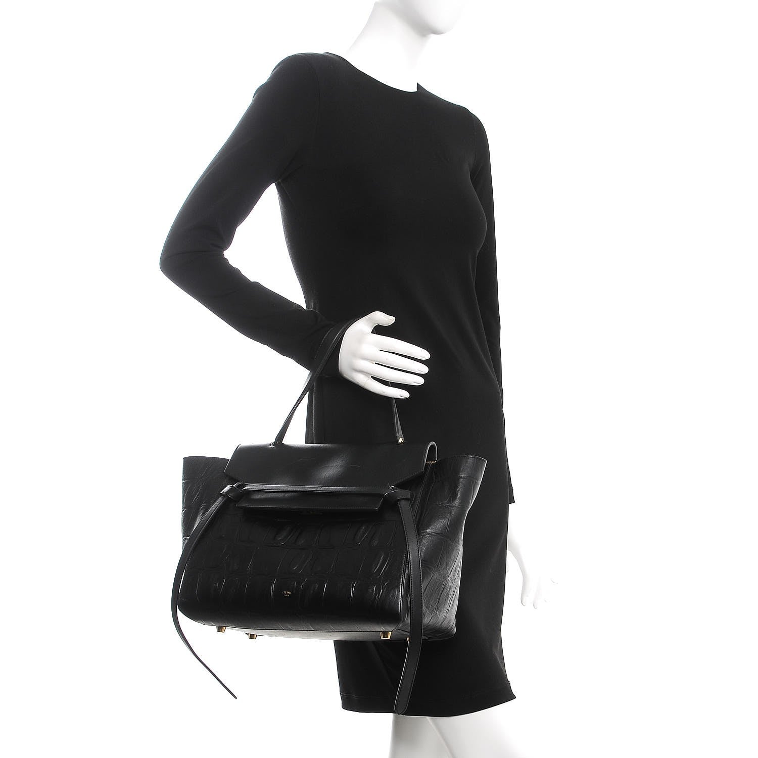 Celine Calfskin Crocodile Embossed Small Belt Bag Black 2 of 7