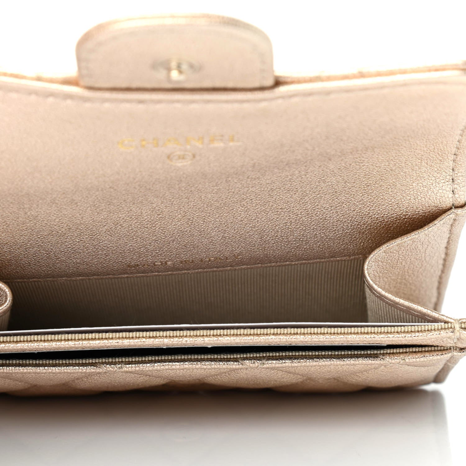 Chanel Metallic Lambskin Quilted Flap Card Holder Wallet Gold 4 of 4