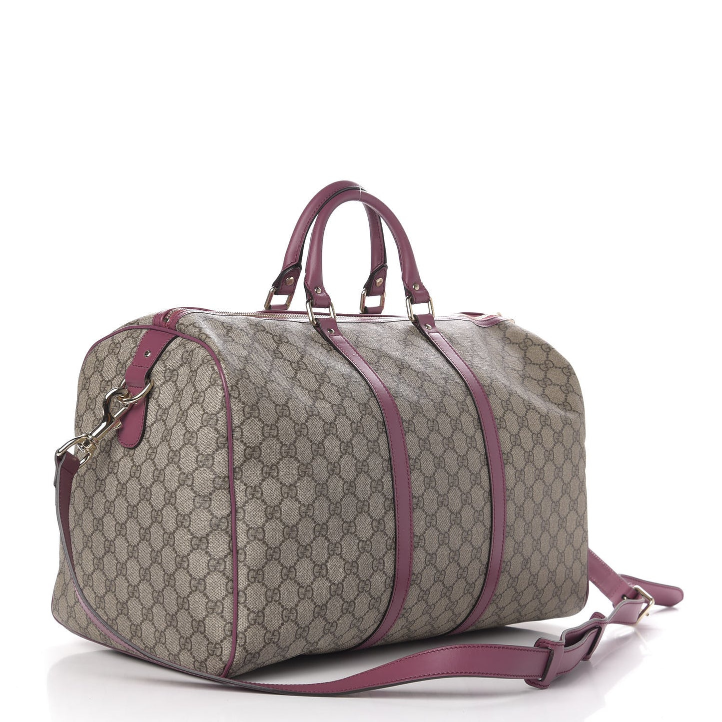 GG Supreme Monogram Selleria Calfskin Medium Carry On Duffle Bag Beige Ebony Peonia Flower