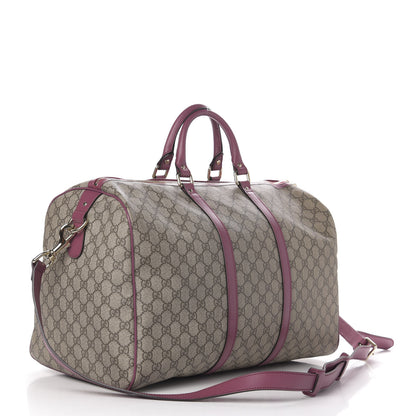 Gucci GG Supreme Monogram Selleria Calfskin Medium Carry On Duffle Bag Beige Ebony Peonia Flower 2 of 11