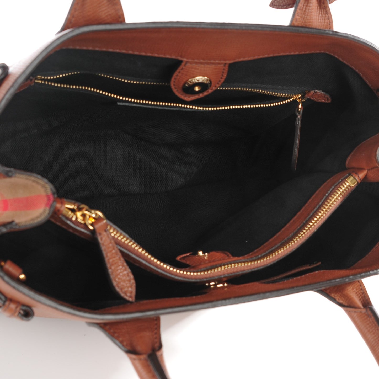 Grainy Calfskin House Check Medium Banner Tote Tan