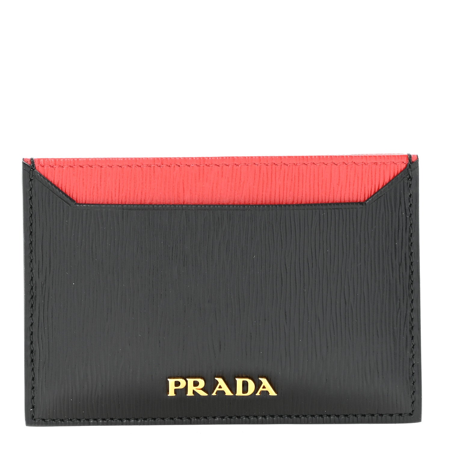 Prada Vitello Move Metal Card Holder Black Lacca 1823442