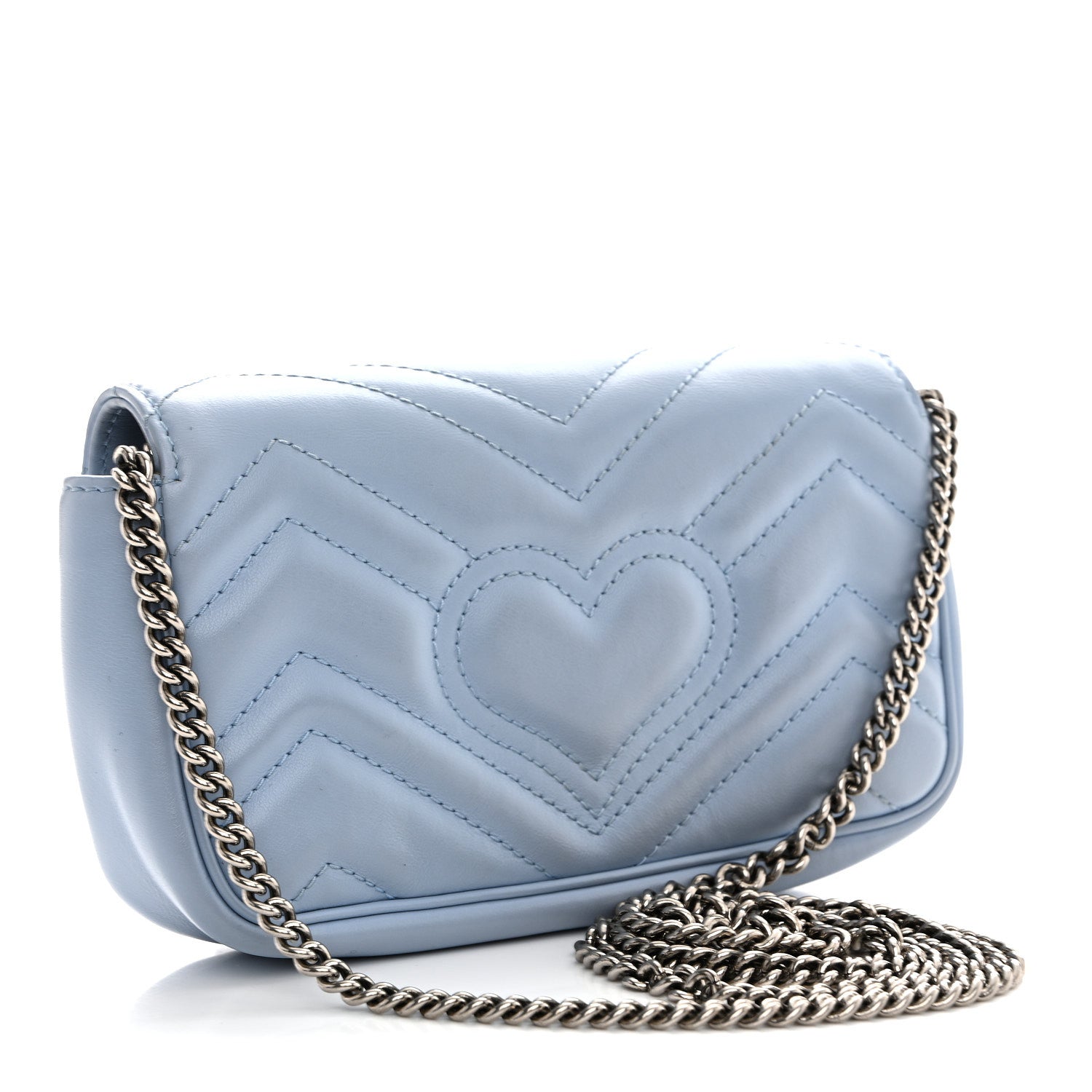 Gucci Calfskin Matelasse Super Mini GG Marmont Shoulder Bag Porcelain Light Blue 3 of 12