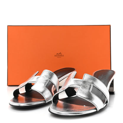 Hermes Metallic Nappa Oasis Sandals 37.5 Gris Argente 10 of 10