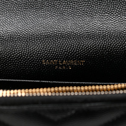 Saint Laurent Grain De Poudre Matelasse Chevron Monogram Envelope Chain Wallet Black 6 of 13