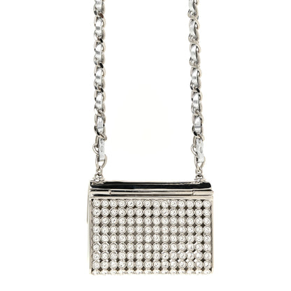 Chanel Metal Lambskin Strass Crystal Purse CC Long Necklace Silver 3 of 6