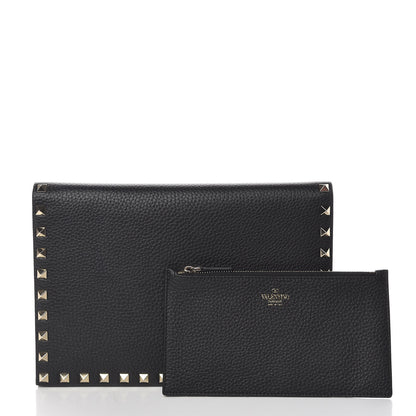Valentino Garavani Pebbled Calfskin Rockstud Flap Clutch Black 3 of 8