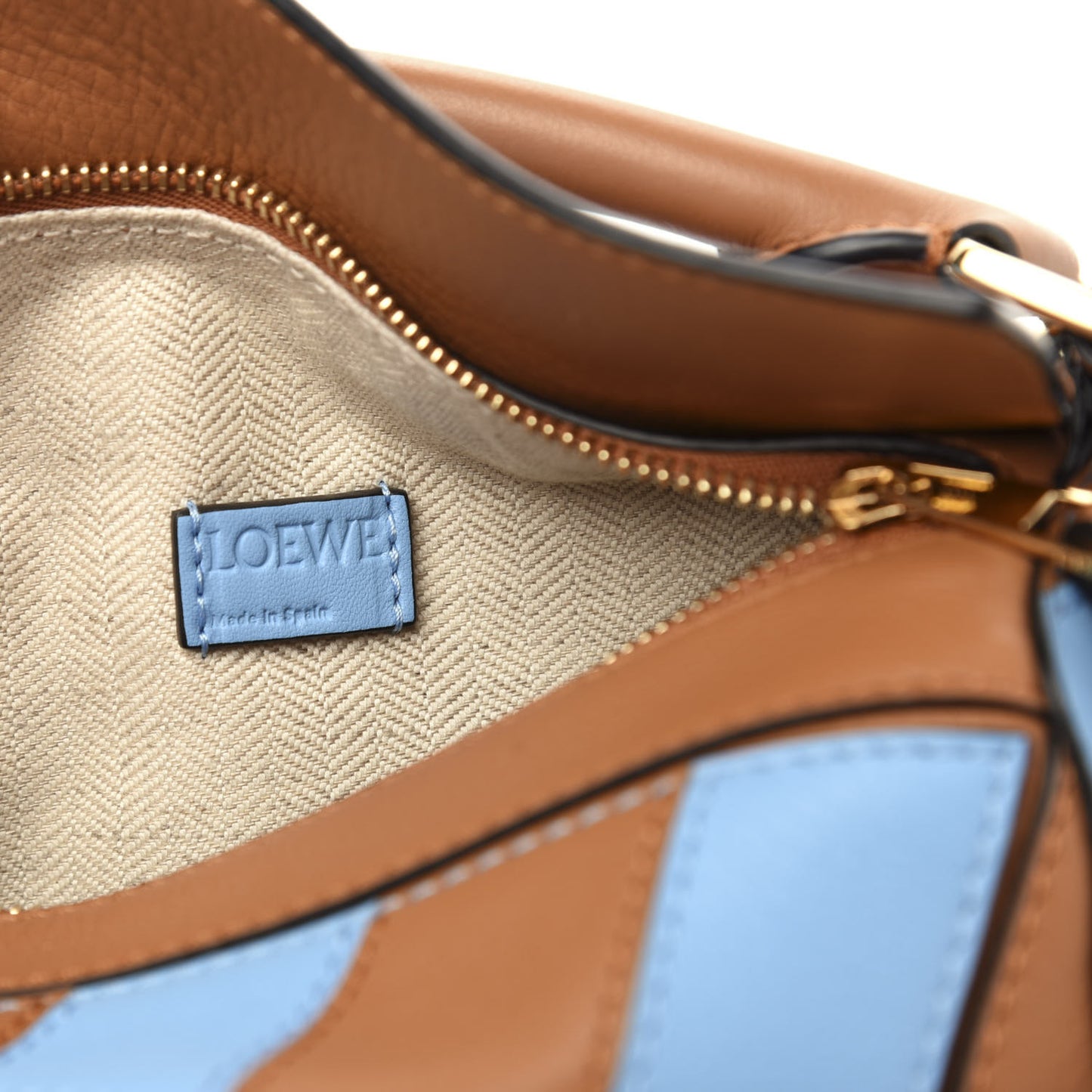 Calfskin Rugby Mini Puzzle Bag Blue Tan