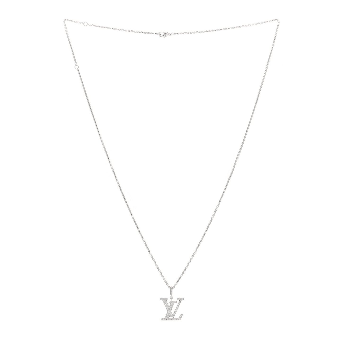 18K White Gold Diamond LV Medium Pendant Necklace