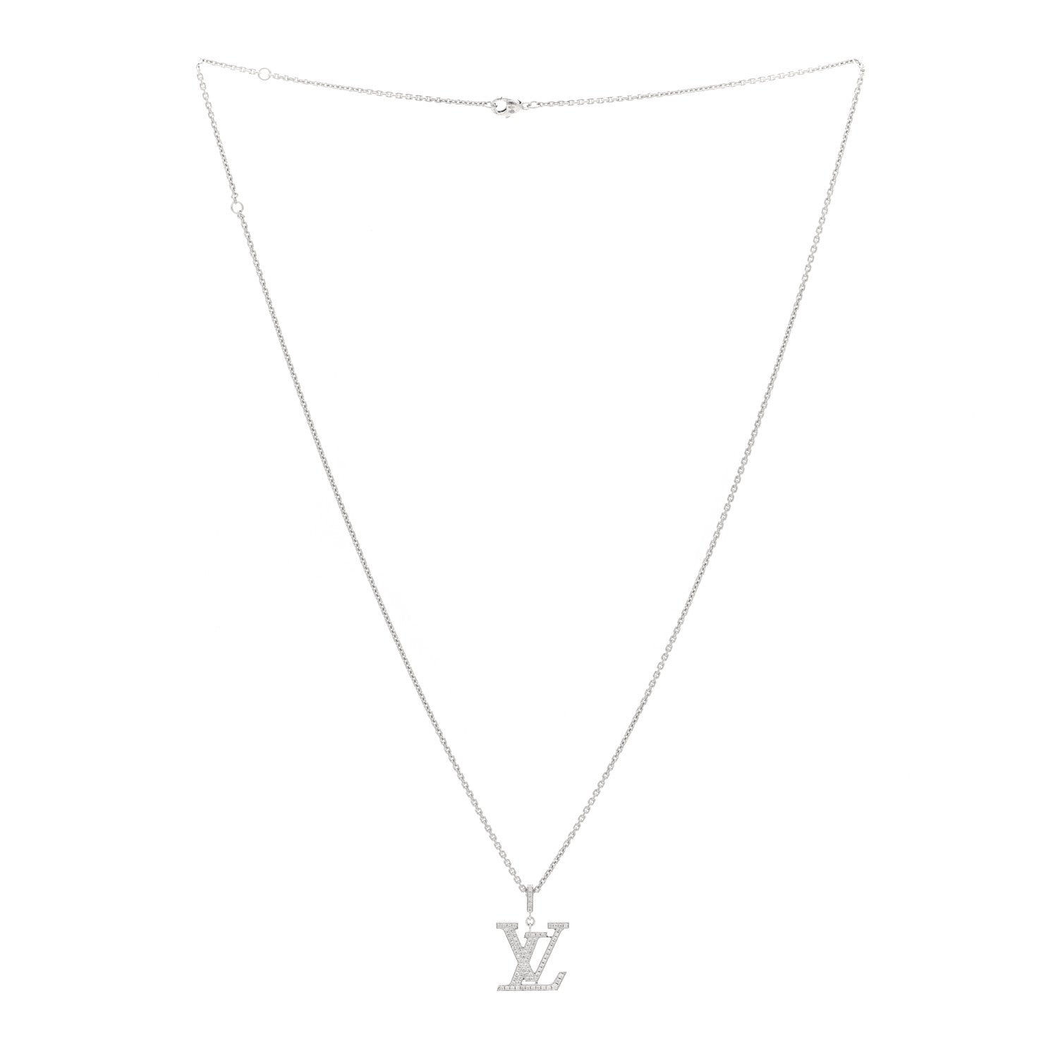 Louis Vuitton 18K White Gold Diamond LV Medium Pendant Necklace 2 of 3