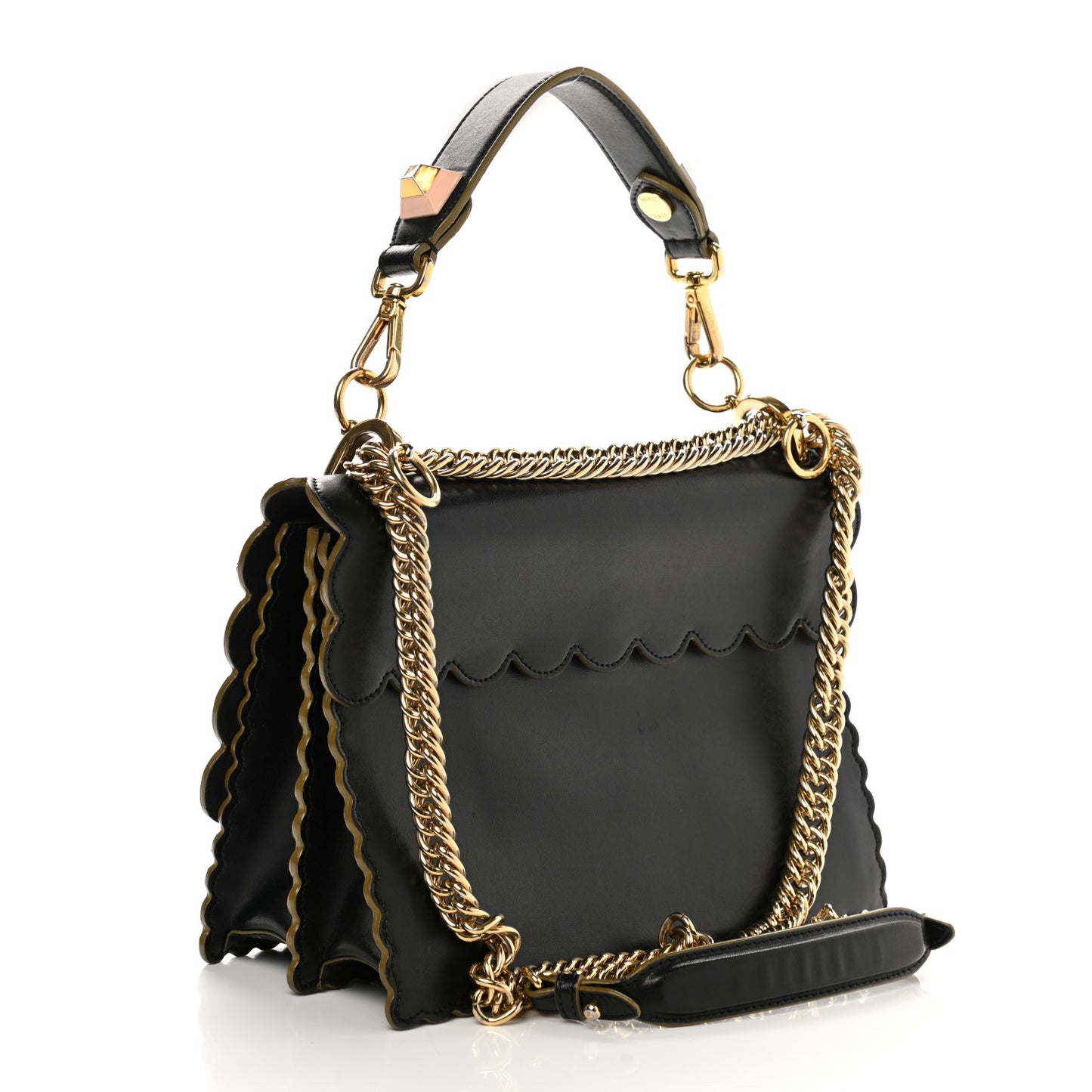 Vitello Liberty Scalloped Studded Kan I Shoulder Bag Black