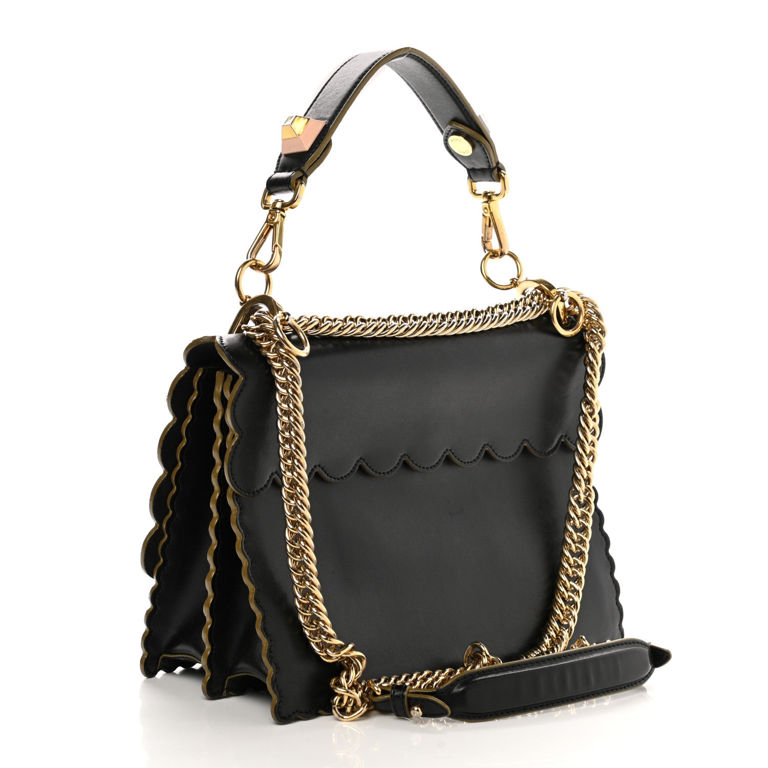 Fendi Vitello Liberty Scalloped Studded Kan I Shoulder Bag Black 2 of 16