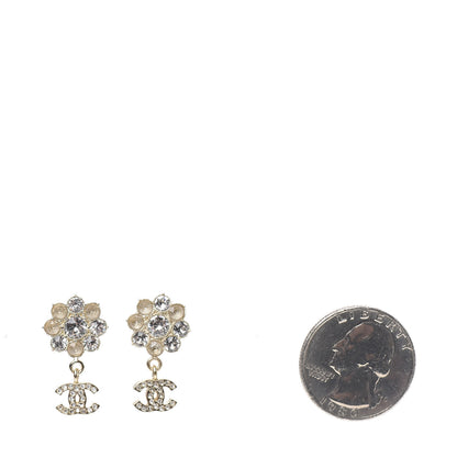 Chanel Crystal CC Flower Dangle Earrings Gold Beige 2 of 5