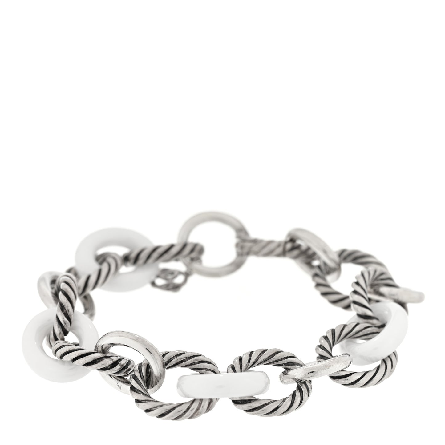 Sterling Silver Ceramic 13mm Large Oval Link Bracelet White