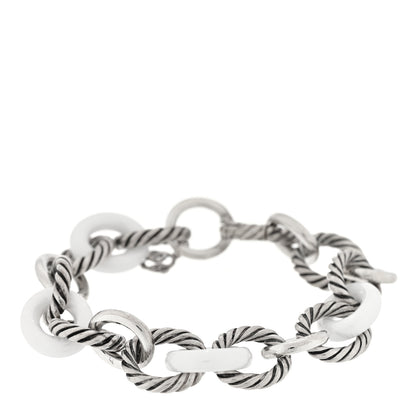 David Yurman Sterling Silver Ceramic 13mm Large Oval Link Bracelet White 1 of 3