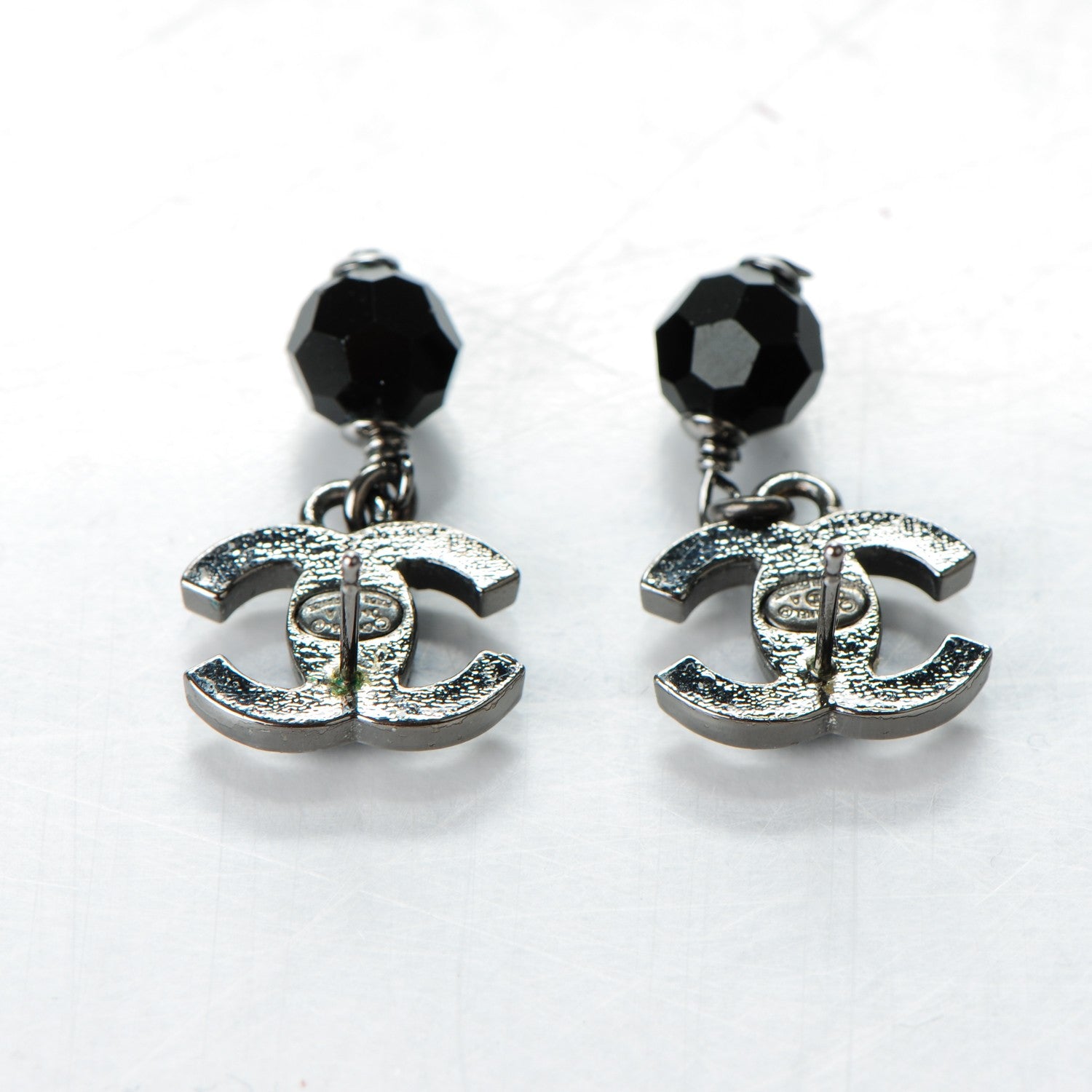 Chanel Crystal Bead CC Drop Earrings Black 5 of 8