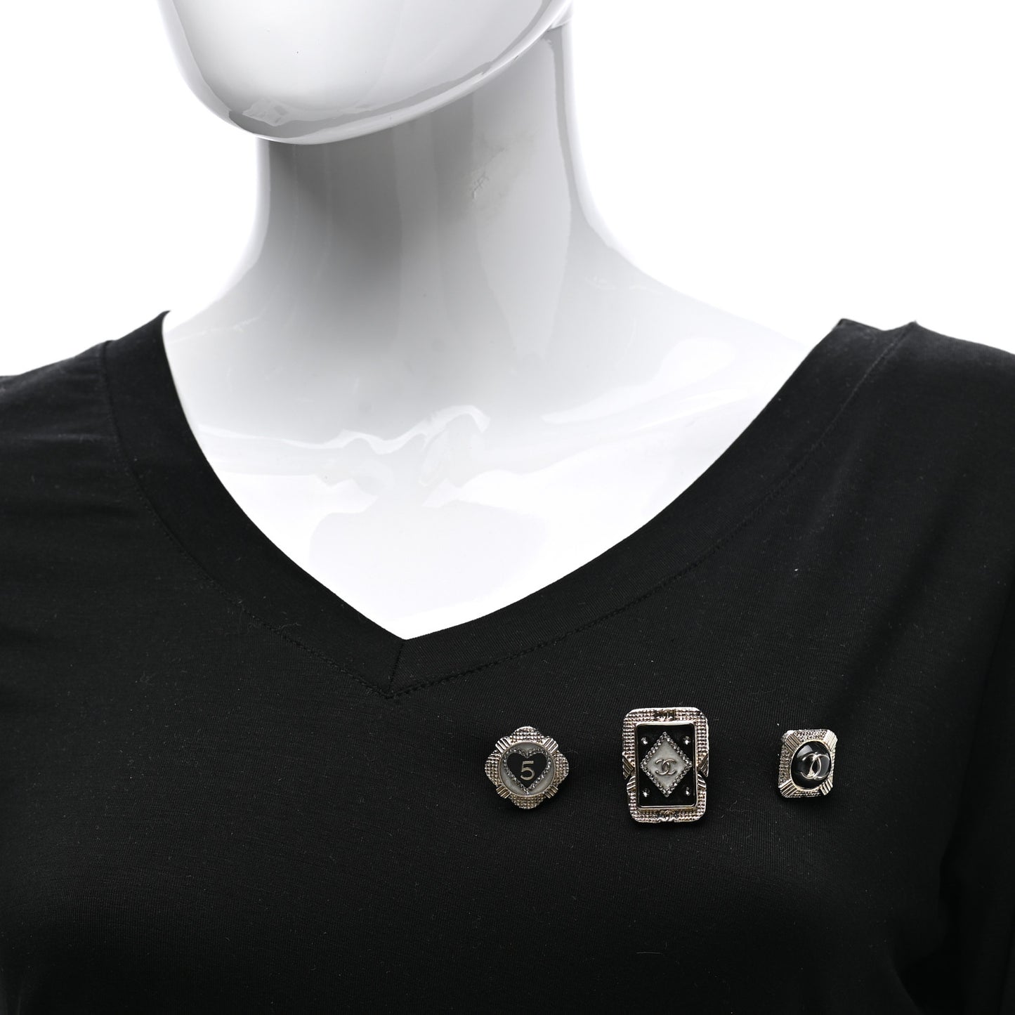 Resin Crystal Quilted CC Brooch Set Gold Black