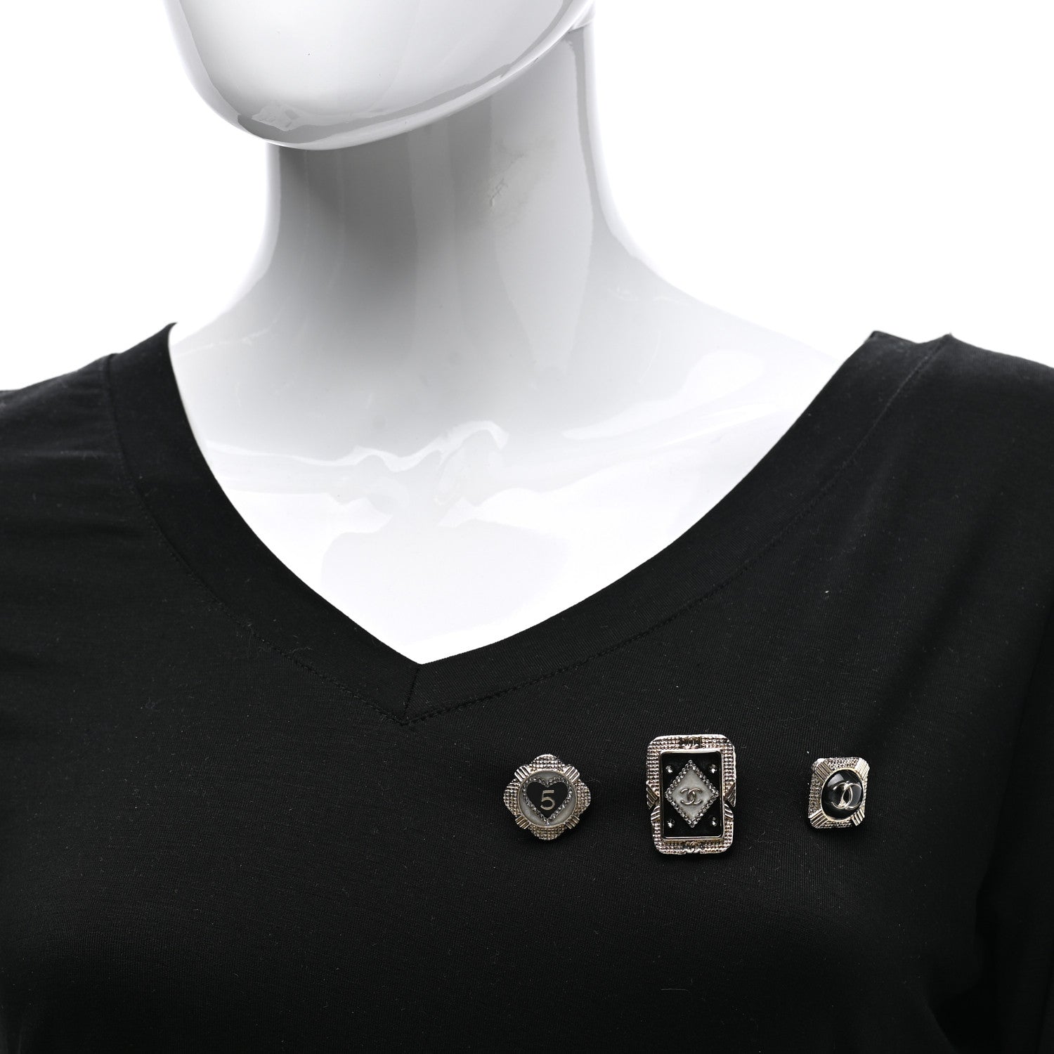 Chanel Resin Crystal Quilted CC Brooch Set Gold Black 2 of 5