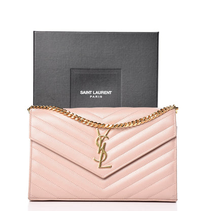 Saint Laurent Grain De Poudre Matelasse Chevron Monogram Chain Wallet Pale Pink 11 of 11