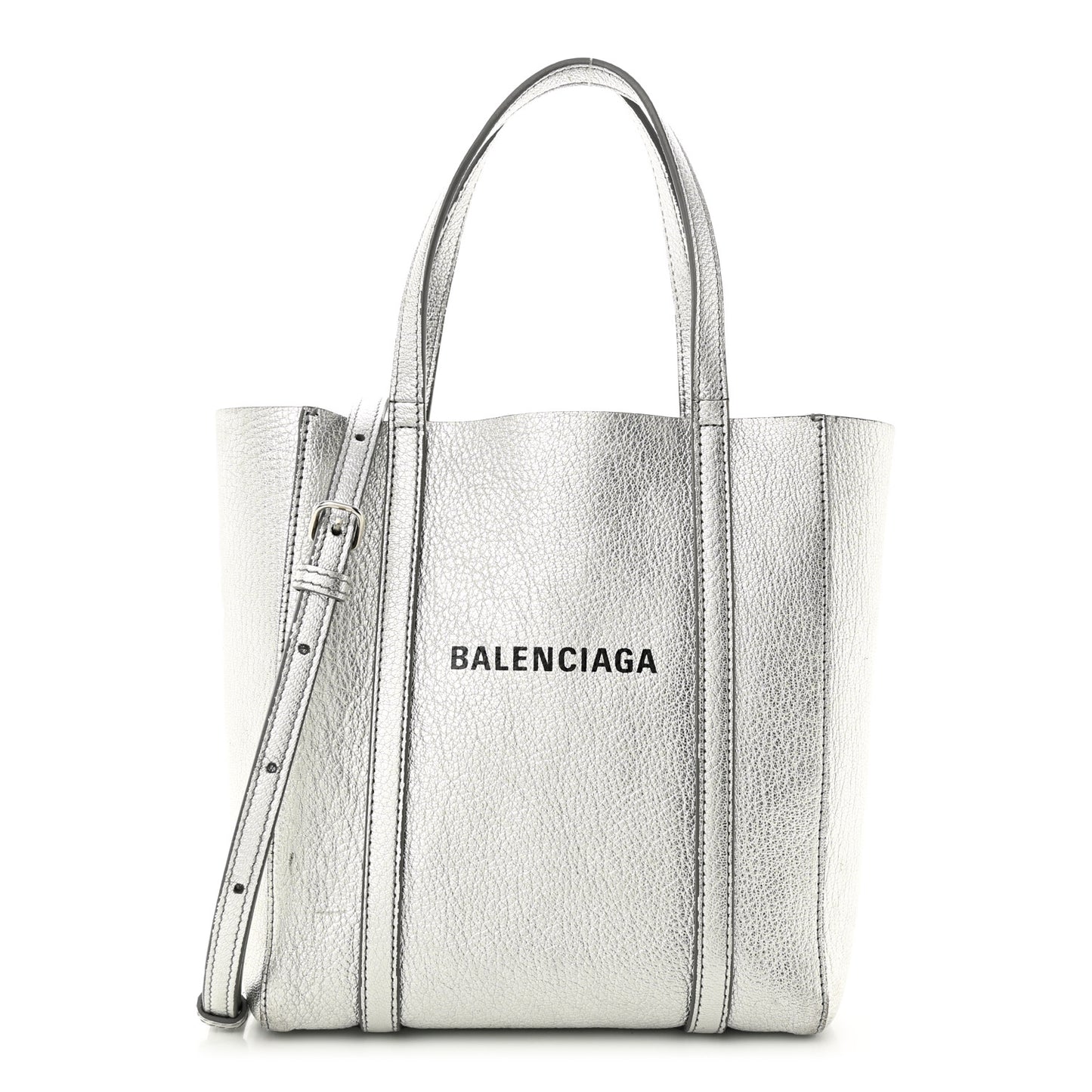 Metallic Goatskin Logo XXS Everyday Tote Argent Black