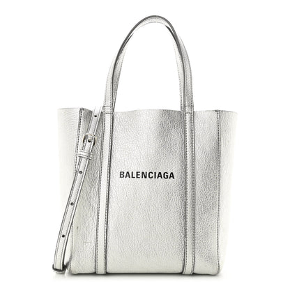 Balenciaga Metallic Goatskin Logo XXS Everyday Tote Argent Black 1 of 13