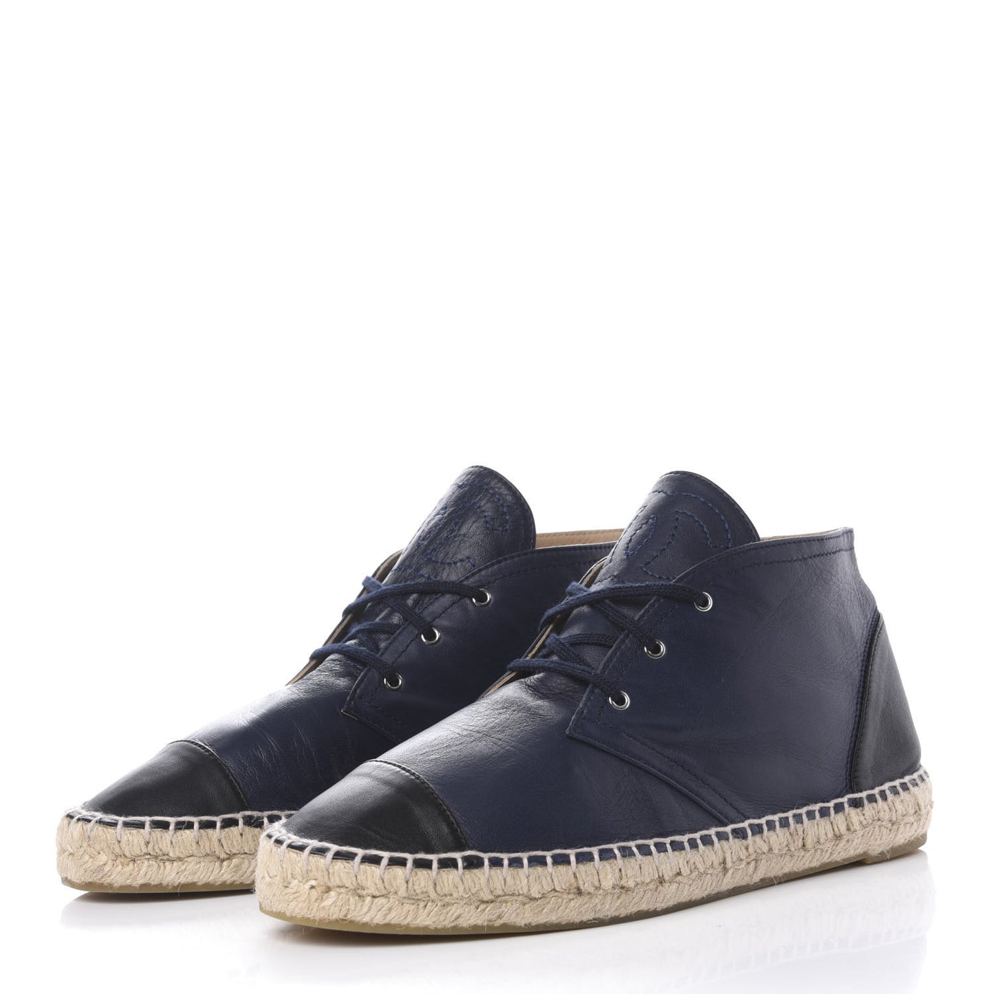 Lambskin Canvas Cap Toe Lace Up Espadrilles 42 Dark Navy Blue