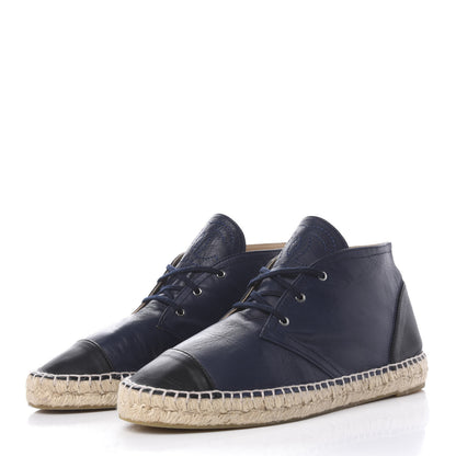 Chanel Lambskin Canvas Cap Toe Lace Up Espadrilles 42 Dark Navy Blue 3 of 9