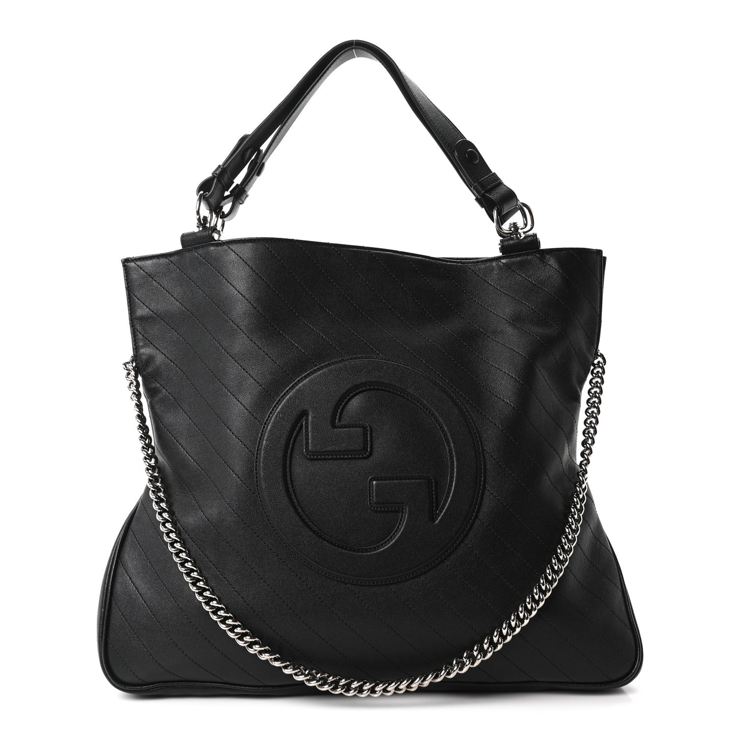 Sakai Be Green Calfskin Diagonal Stitched Medium Blondie Tote Black