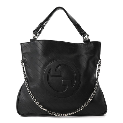 Gucci Sakai Be Green Calfskin Diagonal Stitched Medium Blondie Tote Black 1 of 10
