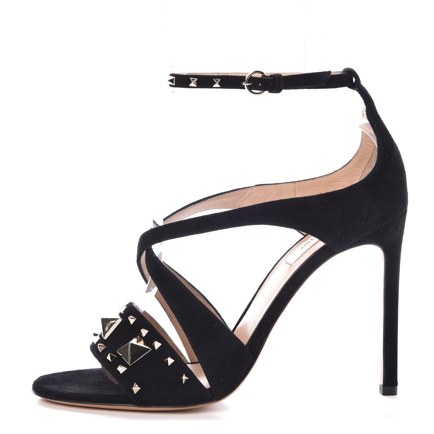 Suede Rockstud Lovestud Ankle Strap 100 Sandals 38 Black